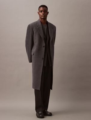 Brushed Wool Blend Top Coat, Charcoal