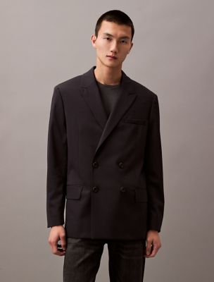 Double-Breasted Wool Gabardine Blend Blazer