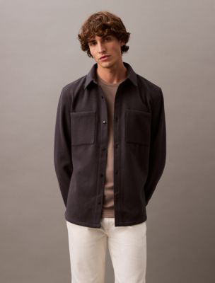 Wool Blend Pocket Shirt Jacket, Ebony