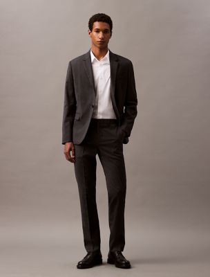 Wool Blend Tailored Slim Pants, Charcoal