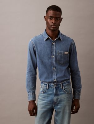Classic Denim Button-Down Shirt, Vintage Indigo