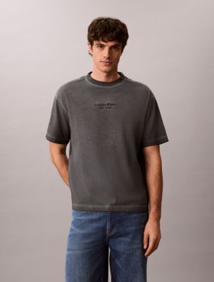 Faded Dye Logo Graphic Classic Crewneck T-Shirt, Windward Blue