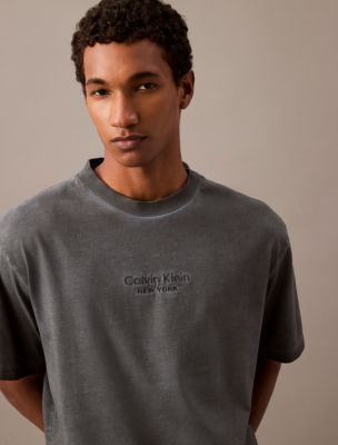 Faded Dye Logo Graphic Classic Crewneck T-Shirt, Stormy Weather