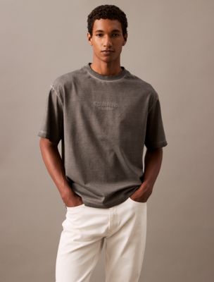 Faded Dye Logo Graphic Classic Crewneck T-Shirt, Ash / Castlerock