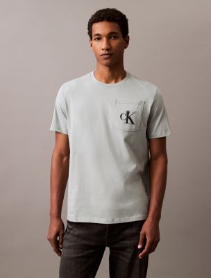 Faded Monogram Logo Pocket Classic T-Shirt, Slate Gray