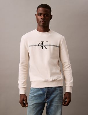 Logo Tape Fleece Classic Sweatshirt, Bone White/Chalk
