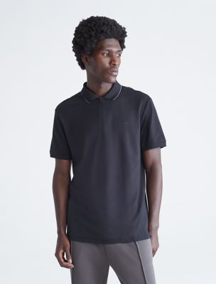 Tech Zip Tipped Polo Shirt, Black Beauty