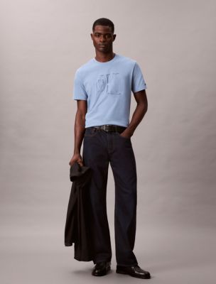 Embossed Monogram Logo Classic T-Shirt, Faded Denim