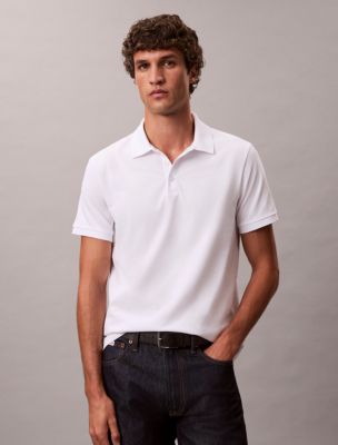 Smooth Cotton Blend Monogram Polo Shirt, Brilliant White