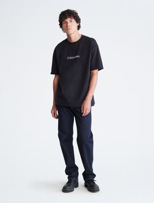 ★ ★ Men's Black Relaxed Fit Standard Logo Crew Relaxed Fit Standard Logo Crewneck T-Shirt | Calvin Klein