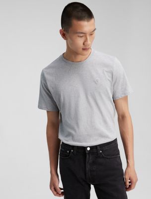 T-shirt en coton lisse à logo monogramme, gris chiné héroïque