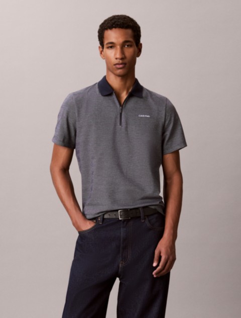 Мужские рубашки Calvin Klein Herringbone Zip Polo Shirt