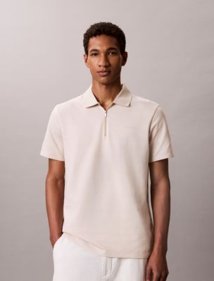 Herringbone Zip Polo Shirt, White Pepper