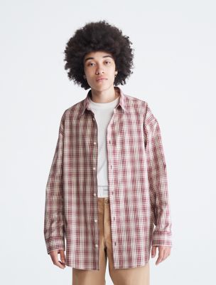 Relaxed Fit Plaid Button-Down Shirt, Red Rock
