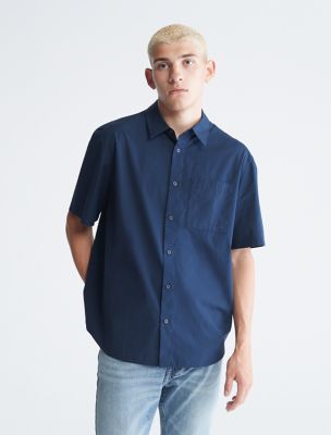Solid Pocket Short Sleeve Easy Shirt, Dark Sapphire