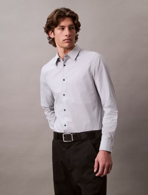 Slim Stretch Button-Down Shirt, Grisaille