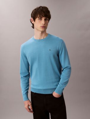 Smooth Cotton Sweater, Blue Steam