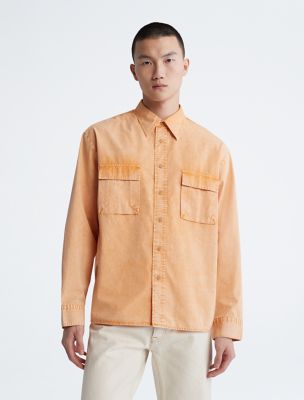 Contrast Stripe Classic Button-Down Shirt, Blazing Orange