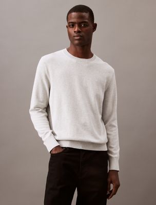 Smooth Cotton Sweater, Medium Grey Heather