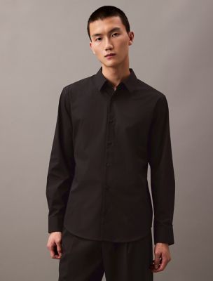 Cotton Stretch Classic Button-Down Shirt, Black Beauty