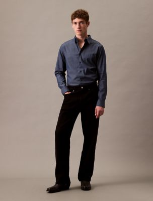 Cotton Stretch Slim Chambray Button-Down Shirt, Dark Sapphire