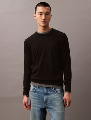 Chandail ras du cou en mélange de laine mérinos extra fine, noir