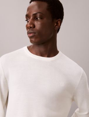 Мужской свитер Calvin Klein Extra Fine Merino Blend Crewneck, цвет: Состаренный белый — фото 3