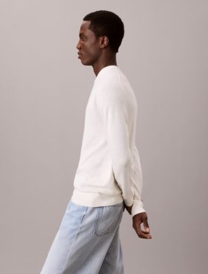 Мужской свитер Calvin Klein Extra Fine Merino Blend Crewneck, цвет: Состаренный белый — фото 4
