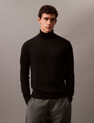 Extra Fine Merino Blend Turtleneck Sweater, Black