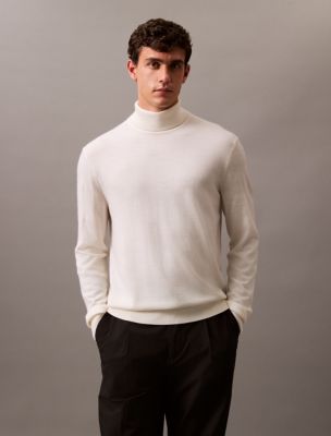 Extra Fine Merino Blend Turtleneck Sweater, Antique White