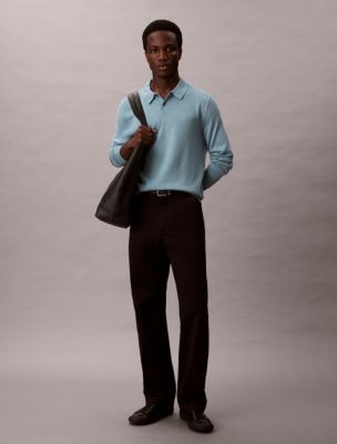 Extra Fine Merino Blend Polo Sweater, Smoke Blue