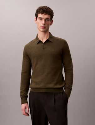 Extra Fine Merino Blend Polo Sweater, Dusty Olive