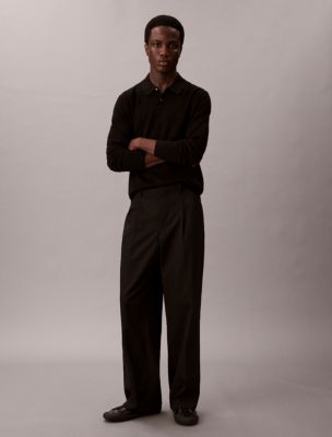 Extra Fine Merino Blend Polo Sweater, Black Beauty