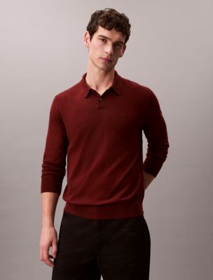 Extra Fine Merino Blend Polo Sweater, Rusted Root