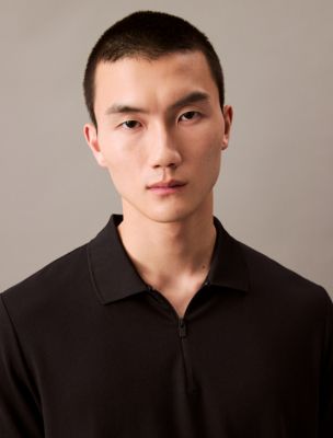Мужское поло Calvin Klein Tech Pique Zip Polo Shirt, цвет: Чёрный, вариант 2 — фото 4