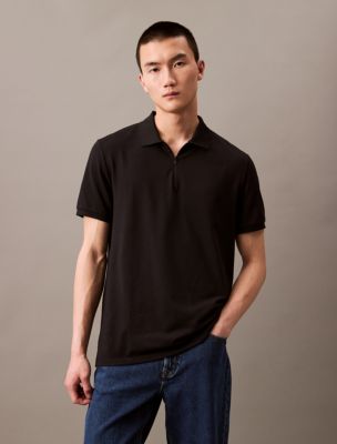 Tech Pique Zip Polo Shirt, Black Beauty