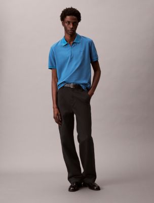 Tech Pique Zip Polo Shirt, Blue Steel