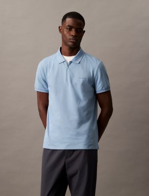 Tech Zip Polo Shirt, Faded Denim