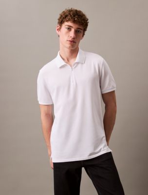 Tech Pique Zip Polo Shirt, Brilliant White