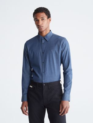 Dark Wash Chambray Slim Fit Button-Down Shirt, Dark Sapphire