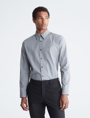 Plaid Slim Stretch Button-Down Shirt, Black