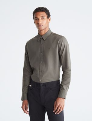 Solid Flannel Classic Button-Down Shirt, Beluga