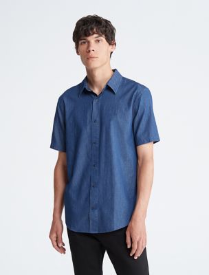 Chambray Button Down Short Sleeve Shirt, Dark Sapphire