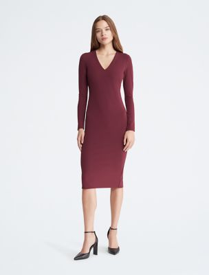 Stretch Crepe Midi Dress, Tawny Port