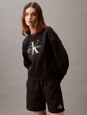Monogram Logo Fleece Relaxed Crewneck Sweatshirt, Black Beauty
