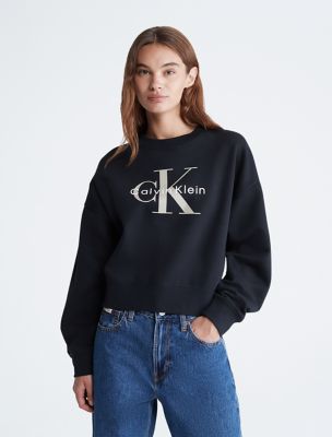 Monologo Fleece Relaxed Crewneck Sweatshirt, Black Beauty