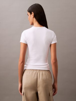★ ★ Women's Cotton Contour Ribbed Short Sleeve Cotton Contour Rib T-Shirt | Calvin Klein
