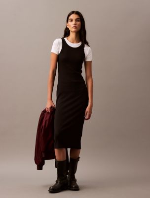 Cotton Contour Rib Tank Dress, Black Beauty