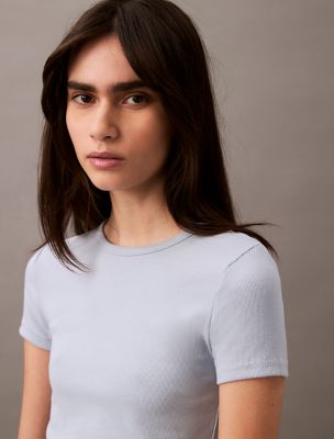 Cotton Contour Rib T-Shirt, Blue Fog