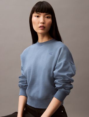 Monogram Fleece Cropped Sweatshirt, China Blue